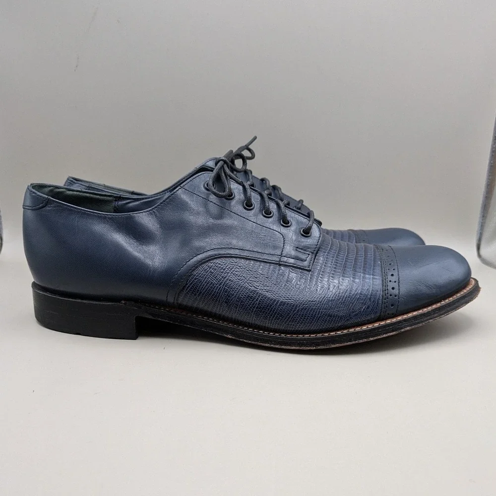 Stacy Adams Madison Navy Blue Leather Lizard Embossed Cap Toe Oxfords Mens 10 D